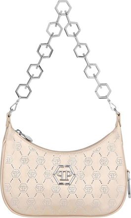 Philipp Plein Satijnen Schoudertas Monogram Strass - Dames - Schoudertassen - Beige - ONE Size - Satijn - Tassen