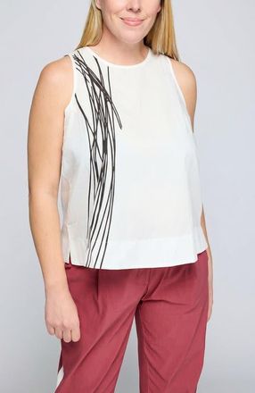 Luukaa D'Celli Jude Printed Poplin Top in Ecru Black at Nordstrom, Size 14