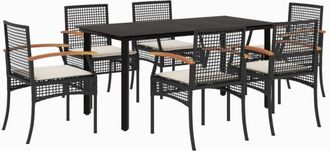 vidaXL Vidaxl - Set De Comedor De Jard&iacute;n 7 Pzas Y Cojines Rat&aacute;n Sint&eacute;tico Negro