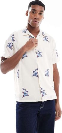 Paul Smith Camicia a maniche corte bianco sporco con fiori ricamati