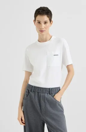Brunello Cucinelli Cotton jersey T-shirt with shiny tab in White at Nordstrom, Size Xxx-Large