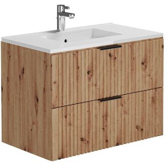 Vente-Unique Vente-unique - Mobile per bagno sospeso con scanalature e lavabo da incasso 80 cm Naturale chiaro - zevara