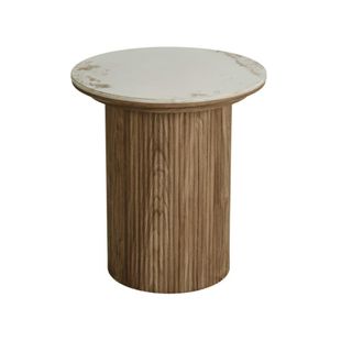 Moloo Mesa auxiliar de cer&aacute;mica con efecto madera &oslash;45 cm