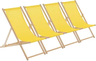 Harbour Housewares 4x Traditional Wooden Deck Chairs - Folding Garden Beach Lounge Chair in Yellow