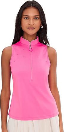 Jamie Sadock Sleeveless Zip Mock Top with Stud Detail Womens Clothing Pink : MD, Polyester/Spandex