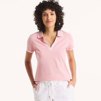 Nautica Womens Sustainably Crafted Ocean Split-Neck Polo