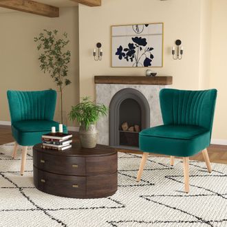 HOMCOM Fabric Accent Chair Modern Leisure Chair with Wood Legs & Armless Design in Green