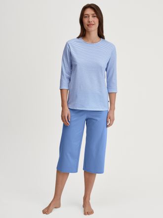 CALIDA Capri-Pyjama CALIDA Lovely Nights, Damen, Gr. XL (52/54), blau (hydrangea blau), Single Jersey, Obermaterial: 100% Baumwolle, bequem 3/4-L&auml;nge, Rundha