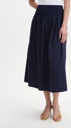 Finery Vanessa Gingham Seersucker Midi Skirt in Navy at Nordstrom, Size 18