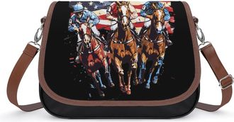Generic Horse Racing U.S Flag Crossbody Bags for Women Shoulder Messenger Bag Purse Handbags