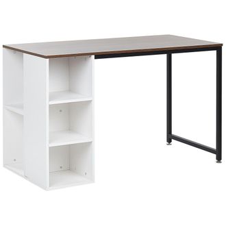 Beliani Beliani - Escritorio Para El Hogar Tablero De Madera Oscura Pata De Acero De Metal Negro Estantes Blancos Almacenamiento 120 X 60 Cm Dese
