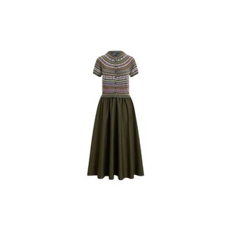 Polo Ralph Lauren Kleedjes, Dames, Groen, M, Katoen, Hybrid Fair Isle-bodice Jurk