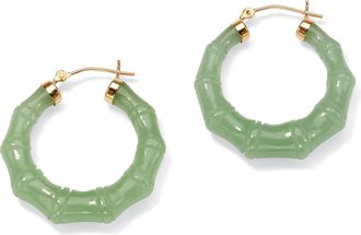 Palm Beach Jewelry Genuine Green Jade 14k Yellow Gold Bamboo-Style Hoop Earrings