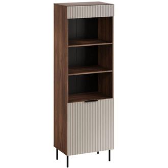 Dmora Dmora - Libreria Agri, Mobile portalibri con vani aperti e unanta, Design moderno e minimale, 185x42 h60 cm, Noce e Beige