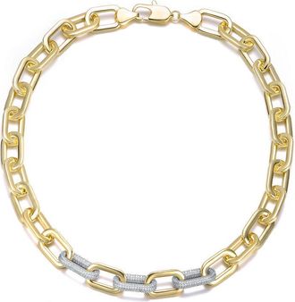 Rachel Glauber Two Tone with Clear Cubic Zirconia Link Chain Necklace