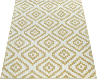 Paco Home Paco Home - Alfombra Sal&oacute;n Pelo Corto Moderna Motivo Geom&eacute;trico &Eacute;tnico Amarillo Blanco 200x280 Cm