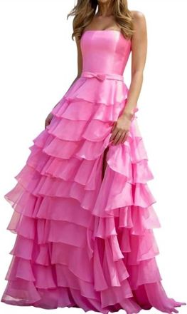 Sherri Hill Mikado Bodice Strapless Gown In Bright Pink