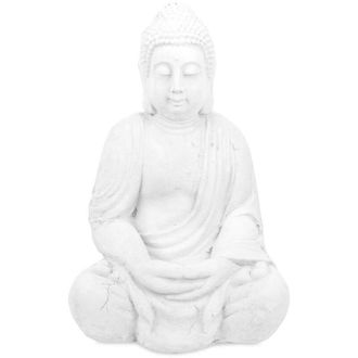 Relaxdays Relaxdays Statua del Buddha Seduto, Figura da Giardino Alta 70 cm, Resistente alle Intemperie e Gelo, Poliresina, Bianco