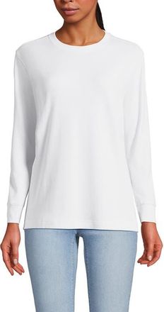 Lands End Long Sleeve Cotton Interlock Crew T-Shirt in White at Nordstrom, Size X-Large