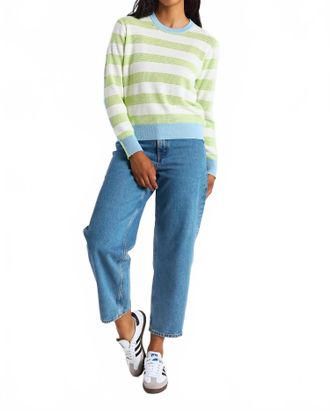 Brodie Mesh Stripe Crew Sweater In Pastel Green & Sky
