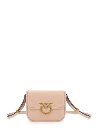 Pinko Love Box Pink Crossbody Bag With Love Birds Plaque On The Front In Leather Woman