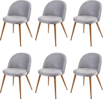 Hhg Hhg - Nunca Usado] Lote De 6 Sillas De Comedor 097, Silla Silla De Cocina, Dise&ntilde;o Retro A&ntilde;os 50 Terciopelo, Gris Claro