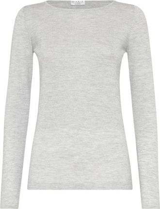 Brunello Cucinelli Truien & Vesten, Dames, Grijs, M, Polyester, Cashmere en Zijde Lichtgewicht Trui