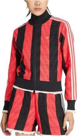 adidas (WMNS) adidas Originals Firebird Open-Knit Crochet Track Jacket Black Semi Lucid Red KE0074