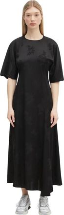 Ganni Fluid Satin Jacquard Slit Long - Dames - Casual kleedjes - Zwart - XS - Satijn - Kleedjes