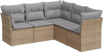 vidaXL Vidaxl - Juego De Sof&aacute;s Jard&iacute;n Con Cojines 5 Pzas Rat&aacute;n Sint&eacute;tico Beige