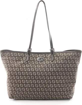Fendi Beige Brown Canvas Leather Handbag Tote Bag (Pre-Owned)