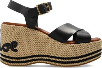 Chlo&eacute; Sand Wedge Sandal - Dames - Sleehakken - Zwart - 39 EU - Katoen - Schoenen