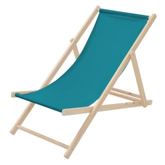 ECD Germany Silla de playa de madera, azul petr&oacute;leo plegable con respaldo