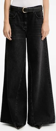 Patrizia Pepe Jeans met riemlussen en zak - Zwart