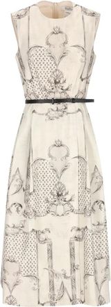 Max Mara Midi-jurk met print en ceintuur - Beige