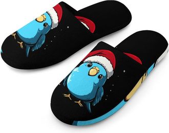 Generic Christmas Blue Budgie Bird Mens House Slippers Slip Indoor Slipper On Shoes Warm Outdoor