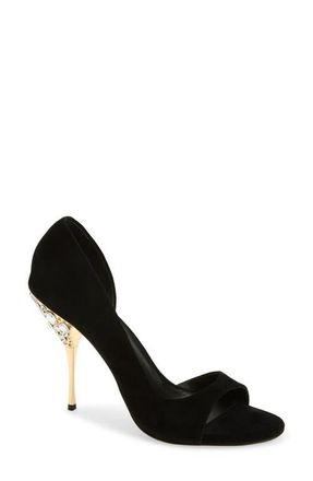 Jeffrey Campbell Alluria Crystal Heel Sandal in Black Suede Combo at Nordstrom, Size 6.5