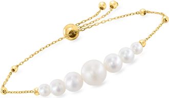 Ross-Simons 4-9.5mm Cultured Pearl Bolo Bracelet in 14kt Yellow Gold