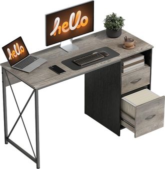 OEM Mesa De Ordenador 120x50 Cm Escritorio De Ordenador Industrial Con Compartimento Y 2 Cajones Para Oficina Gris Claro