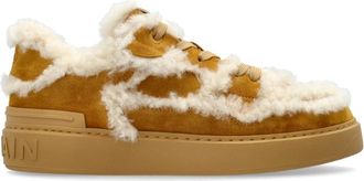 Balmain Sportschoenen afgewerkt met bont - Dames - Sneakers - Bruin - 37 EU - Leer - Schoenen