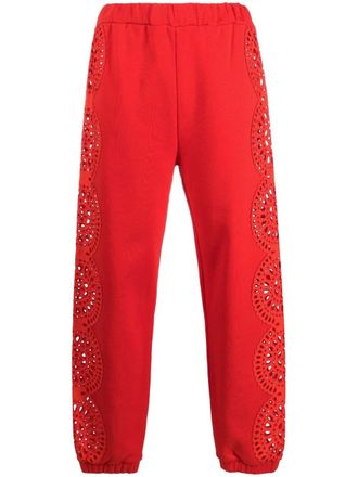 Stella McCartney broderie-anglaise track pants - women - Cotton - 42 - Red