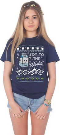 Sanfran Clothing Sanfran - Soy to The World Christmas Ugly Xmas Vegan Lactose Food Funny T-Shirt - Medium/Navy Blue