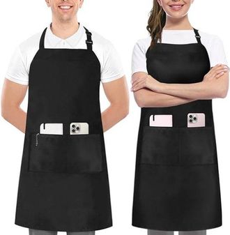OEM Delantales, Juego De Dos, Delantales Con Peto, Ajustables, Con Dos Bolsillos, Resistentes Al Agua Y Al Aceite, Unisex, Negro