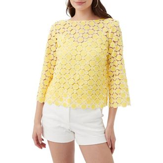 Trina Turk Sun Geometric Lace Top in Lavandou Lemon/whitewash at Nordstrom, Size X-Small
