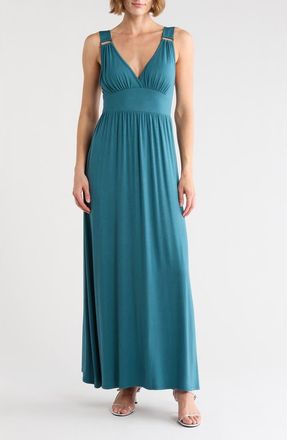 Loveappella Empire Waist Jersey Maxi Dress in Teal at Nordstrom Rack, Size X-Large