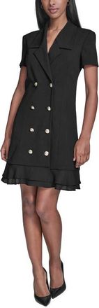 Karl Lagerfeld Double Breasted Ruffle Hem Blazer Minidress in Black at Nordstrom, Size 8