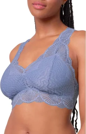 Fleur't Belle Epoque Full Cup Racerback Lace & Microfiber Bralette in Denim at Nordstrom, Size Xx-Large