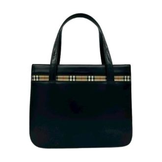 Burberry Pre-owned Handbags, female, Black, Size: ONE SIZE Pre-owned Leather Canvas Tote Bag