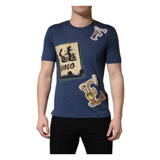 Dolce & Gabbana T-Shirts, male, Blue, Size: S Short Sleeve Crew Neck T-Shirt