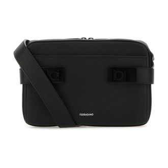 Ferragamo Cross Body Bags, male, Black, Size: ONE SIZE Gancini Buckle Shoulder Bag